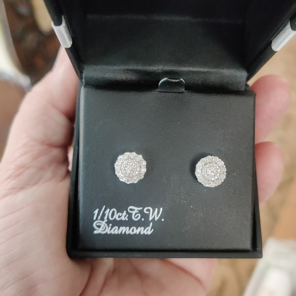 STERLING SILVER & DIAMOND EARRINGS